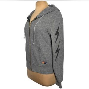 Aviator Nation Gray Double Lightening Bolt sleeve zip Sweater jacket